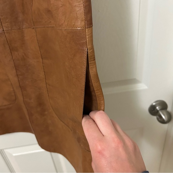 Vince Cognac Brown 100% Leather Mini Shift Dress Size 10 - Picture 10 of 16